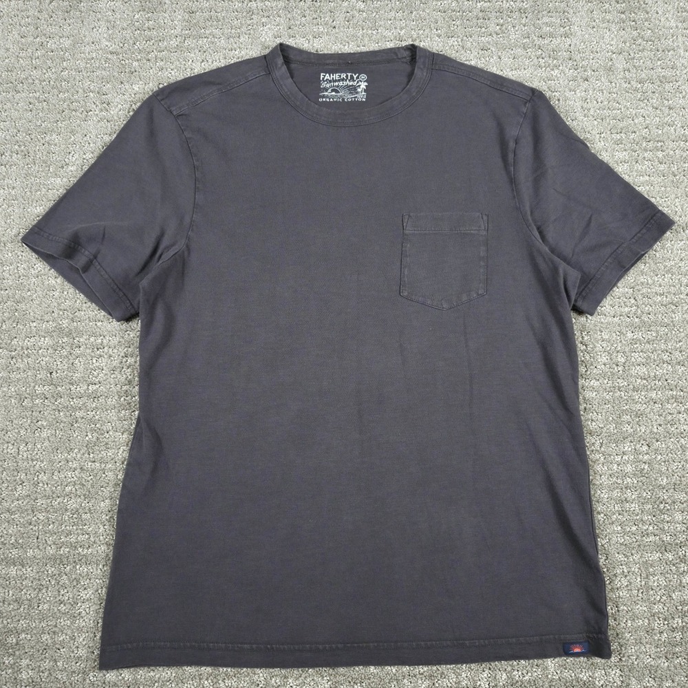 Faherty Sunwashed T-Shirt Mens M Black Pocket Tee Organic Cotton Solid Blank
